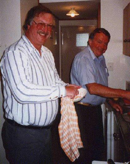 Bob Broughton and Graeme Wake: drying and washing
             respectively