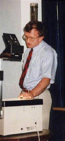 Andy McIntosh in action using an overhead projector.