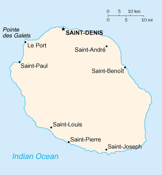 Map of Reunion Island with scale